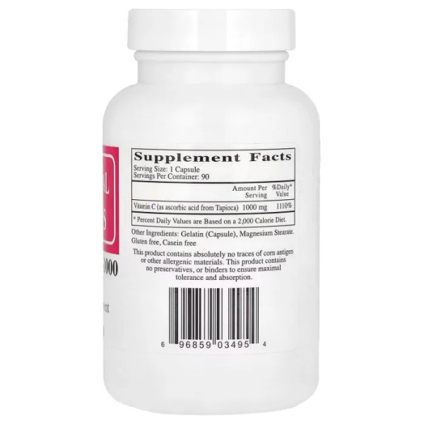 Витамин С из тапиоки, Vitamin C-1000, Ecological Formulas, 1000 мг, 90 капсул