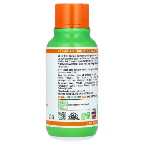 Ополіскувач для ротової порожнини «Свіже дихання», Oral Rinse, TheraBreath, з легким м'ятним смаком, 88,7 мл