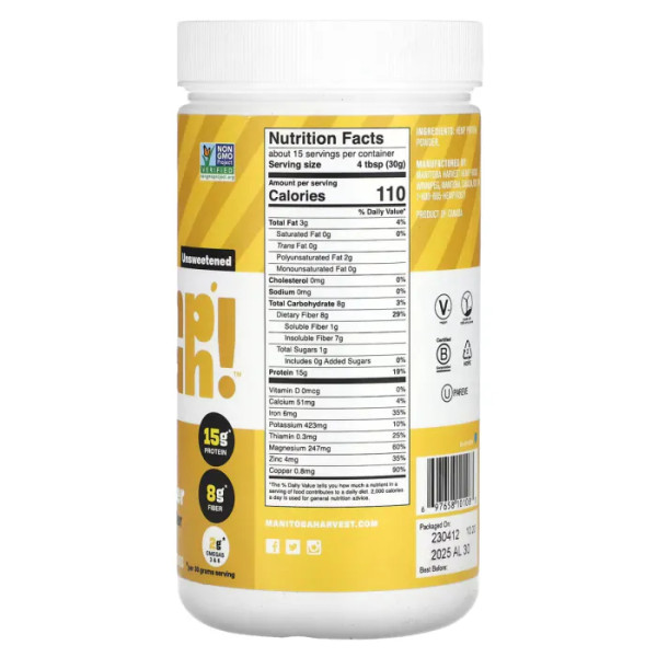 Конопляний протеїн, Organic Hemp Yeah!, Manitoba Harvest, збалансований білок + клітковина, без цукру, 454 гр