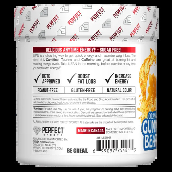 Жироспалювач для енергії та схуднення, iLean, PERFECT Sports, смак апельсина, 150 г