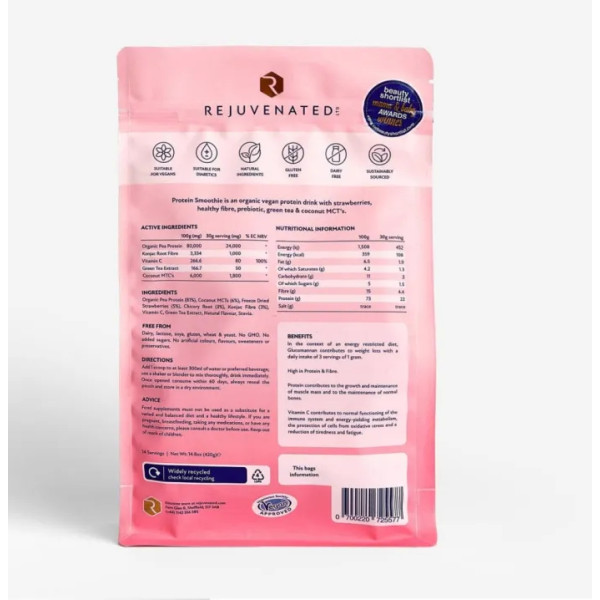 Протеїновий коктейль, Protein Smoothie, Rejuvenated, смак полуниці, 420 г
