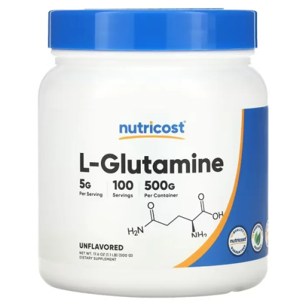 L-глютамін, L-Glutamine, Nutricost, без добавок, 500 г