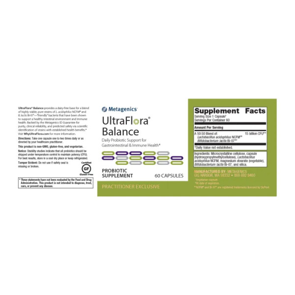 Пробіотик для перетравлення лактози, UltraFlora Balance, Metagenics, подвійна упаковка по 60 капсул