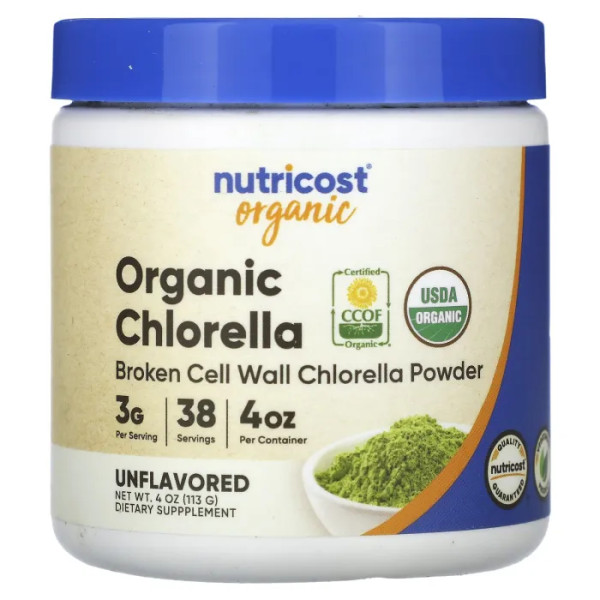 Хлорелла, Chlorella, Nutricost, оганік, порошок, без смаку, 113 г