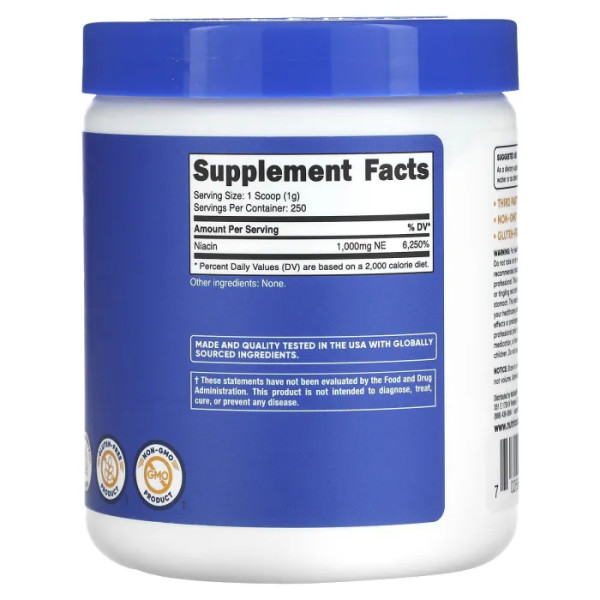 Ніацин (вітамін В3), Niacin, Nutricost, порошок, 250 грам