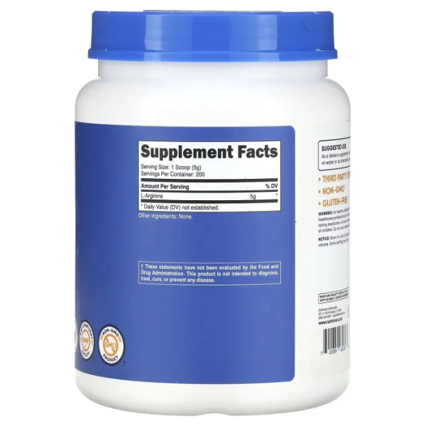 L-аргинин, L-Arginine, Nutricost, без добавок, 1 кг