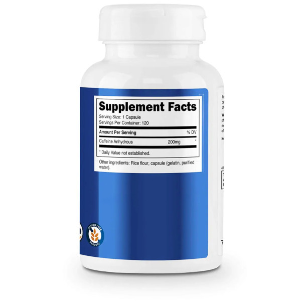 Кофеїн, Caffeine, Nutricost, 200 мг, 120 капсул