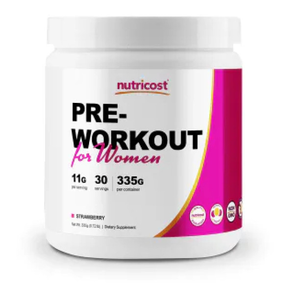 Передтренувальний комплекс для жінок, Pre-Workout, Nutricost, порошок, полуниця, 335 г