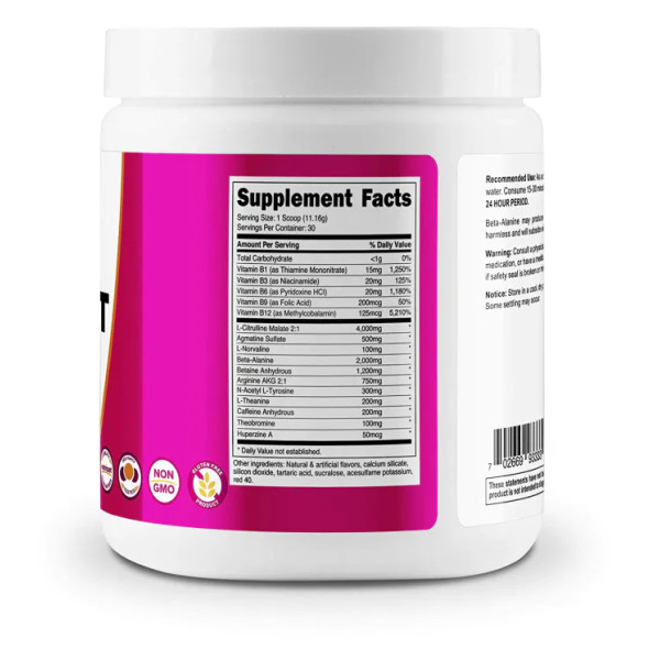 Передтренувальний комплекс для жінок, Pre-Workout, Nutricost, порошок, полуниця, 335 г