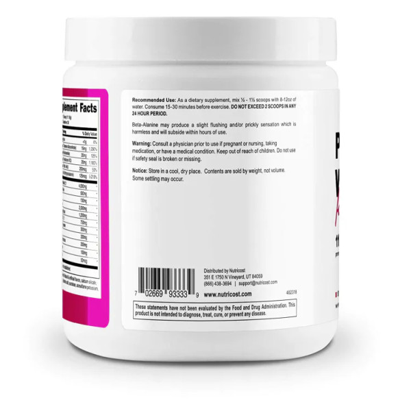 Передтренувальний комплекс для жінок, Pre-Workout, Nutricost, порошок, полуниця, 335 г