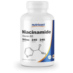 Ниацинамид витамин B3 500 мг, Niacinamide and Vitamin B3 Nutricost, 240 капсул
