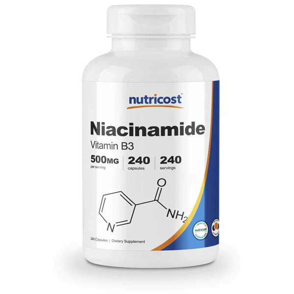 Ніацинамід та вітамін В3, Niacinamide and Vitamin B3, Nutricost, 500 мг, 240 капсул