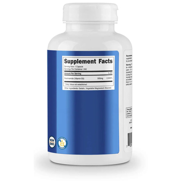 Ніацинамід та вітамін В3, Niacinamide and Vitamin B3, Nutricost, 500 мг, 240 капсул