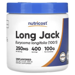 Тонгкат Али, Nutricost Long Jack, порошок, без вкуса, 100 г