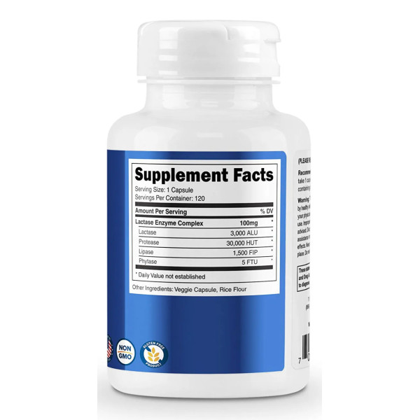 Комплекс ферментів лактази, Lactase Enzyme Complex, Nutricost, 3000 FCC ALU, 120 вегетаріанських капсул