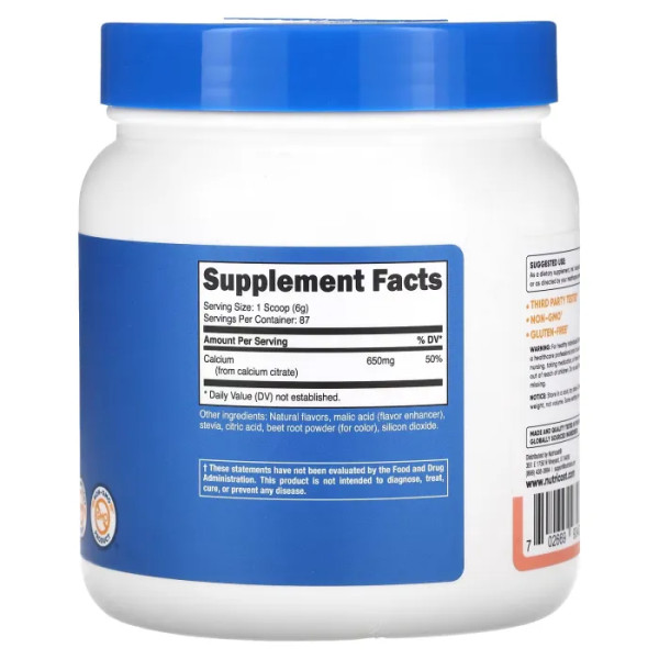 Цитрат кальцію, Calcium Citrate, Nutricost, зі смаком полуничного лимонаду, 500 г