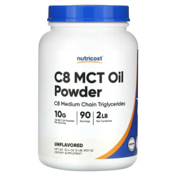 Масло C8 MCT, Nutricost C8 MCT Oil, порошок, без вкуса, 907 г