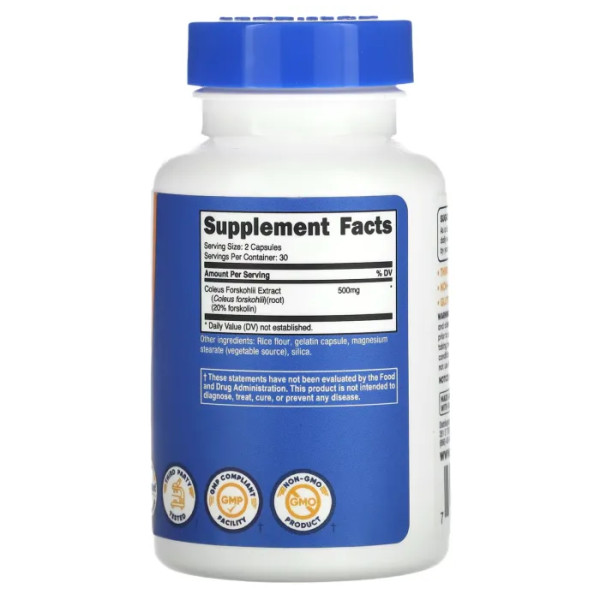 Форсколін, Coleus Forskohlii, Nutricost, 500 мг, 60 капсул (250 мг в 1 капсулі)