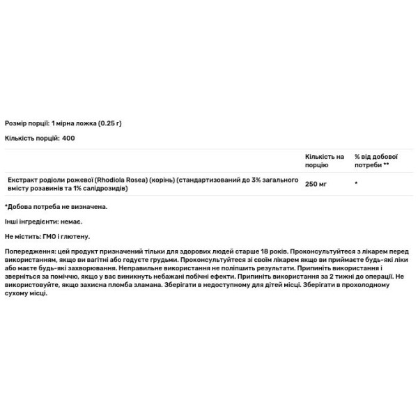 Родіола рожева, Rhodiola Rosea, Nutricost, порошок, 100 грам