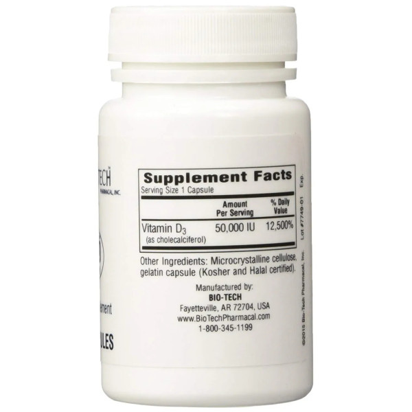 Вітамін D3, Vitamin D3-50, Bio-Tech, 50000 МО, 100 капсул