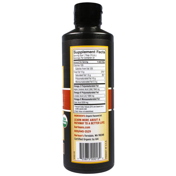 Лляне олія, Flax Oil, Barlean's, органік, 473 мл