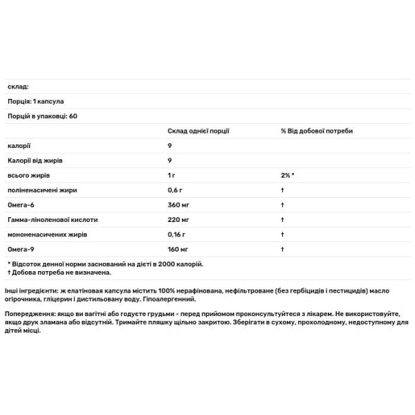 Олія огірника, Borage Oil, Barlean's, 1000 мг, 60 капсул