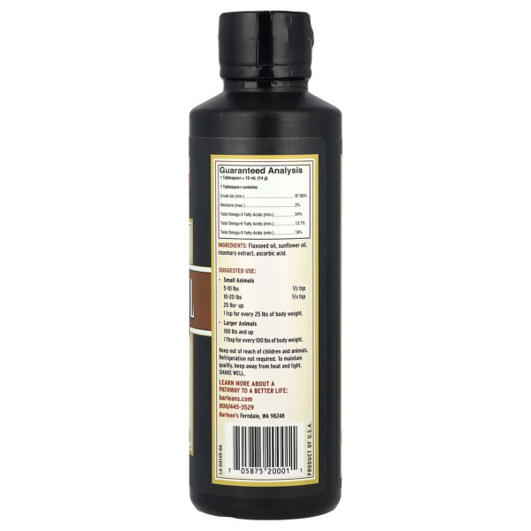 Лляна олія для тварин, Flax Oil, Barlean's, 355 мл.