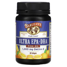 Рыбий жир Ультра Омега-3 EPA/DHA, Barlean's Fresh Catch Fish Oil, жевательный со вкусом апельсина, 60 мягких капсул