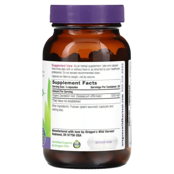 Кульбаба, Dandelion Root, Oregons Wild Harvest, корінь, 90 веганських капсул