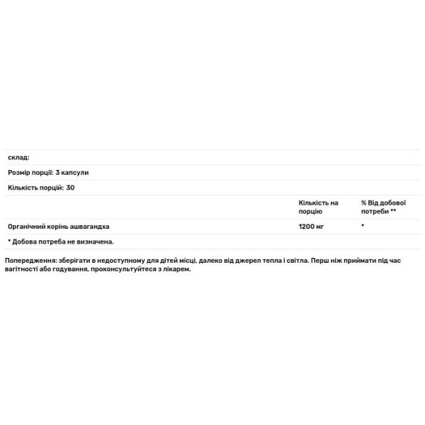 Ашвагандха, Ashwagandha, Oregon's Wild Harvest, 90 кап.