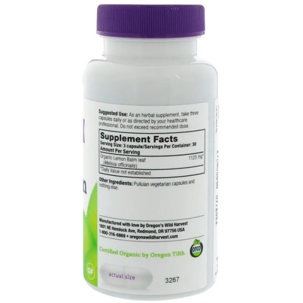Меліса лікарська, Lemon Balm, Oregon's Wild Harvest, 90 кап.