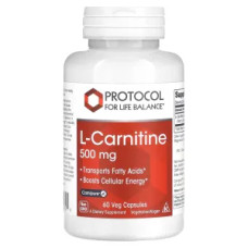 L-карнитин 500 мг, L-Carnitine Protocol for Life Balance, 60 вегетарианских капсул