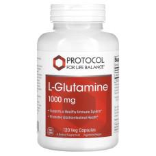 L глютамин 1000 мг, Protocol for Life Balance L Glutamine, 120 растительных капсул