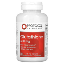 Глутатион 500 мг, Protocol for Life Balance Glutathione, 60 веганских капсул