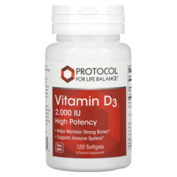 Вітамін D3 2000 МО, Protocol for Life Balance Vitamin D3, висока ефективність, 120 гелевих капсул
