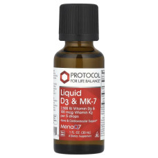 Вітаміни D3 та K2 MK 7, Protocol for Life Balance Liquid D3 and MK 7, рідкі, 30 мл