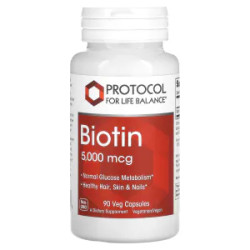 Биотин 5000 мкг, Biotin Protocol for Life Balance, 90 веганских капсул