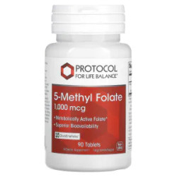 Метилфолат 1000 мкг, веганські таблетки, Protocol for Life Balance 5-Methyl Folate, 90 таблеток