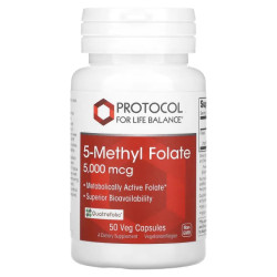 5-метилфолат 5000 мкг, Protocol for Life Balance 5-Methyl Folate, 50 рослинних капсул