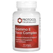 Вітамін E, Protocol for Life Balance Gamma E Toco Complex, комплекс токоферолів, 90 гелевих капсул