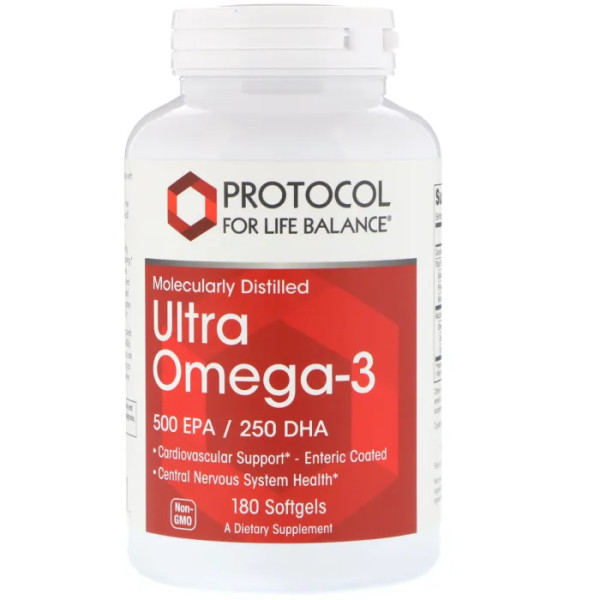 Омега-3 ультра, Ultra Omega-3, Protocol for Life Balance, молекулярно-дистиллированная, 500 EPA \/ 250 DHA, 180 мягких желатиновых капсул