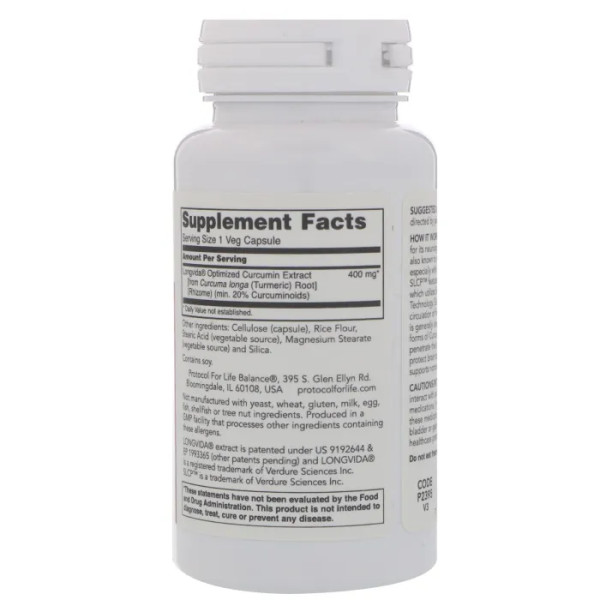 Куркумін, Optimized Curcumin, Protocol for Life Balance, 400 мг, 50 вегетаріанських капсул
