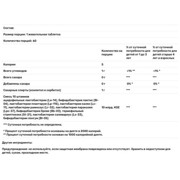 Пробіотик дофілус, ProtoDophilus, Protocol for Life Balance, 10 млрд, 60 жувальних таблеток