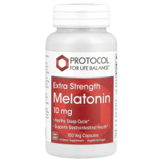Мелатонин 10 мг повышенная сила, Protocol for Life Balance Melatonin, 100 растительных капсул