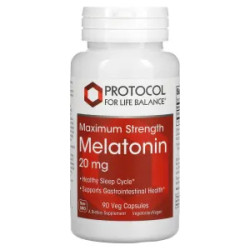 Мелатонин 20 мг максимальная сила, Protocol for Life Balance Melatonin, 90 растительных капсул
