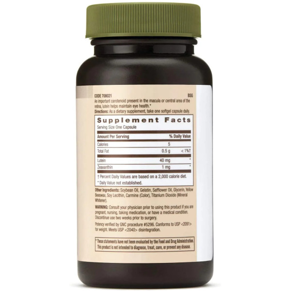Лютеїн з зеаксантином, Lutein, Natural brand, GNC, 40 мг, 30 гелевих капсул