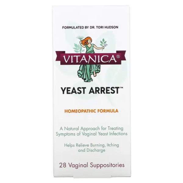 Лечение молочницы, Yeast Arrest, Vitanica, для женщин, 28 вагинальных свечей