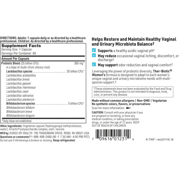 Пробиотики для женщин, Ther-Biotic Womens Formula, Klaire Labs, 60 капсул