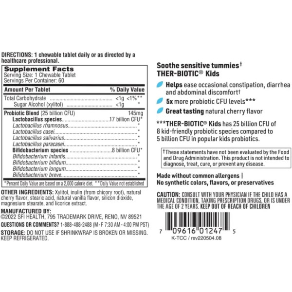Пробиотики для детей, Ther-biotic Kids, Klaire Labs, 60 жевательных таблеток