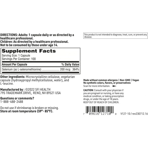 Селен (селенометіонін), Seleno Met, Klaire Labs, біодоступна антиоксидантна підтримка без дріжджів, молочних продуктів та глютену, 200 мкг, 100 вегетаріанських капсул